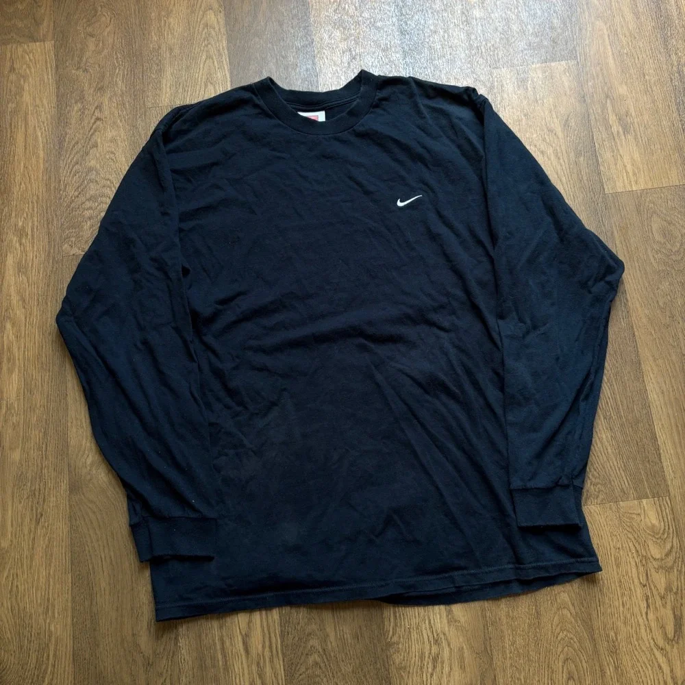 Vintage Sportswear Style Nike Team Black Small Check Longsleeve Basic T Shirt